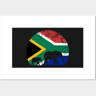 Elephant South Africa Flag Moon on Safari Posters and Art